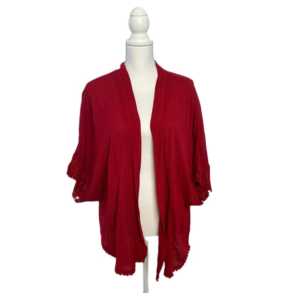 Vanilla Star Ruby Red with Lace Short Sleeve  Lace Back Boho Kimono‎ Size L